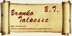 Branko Talpešić vizit kartica